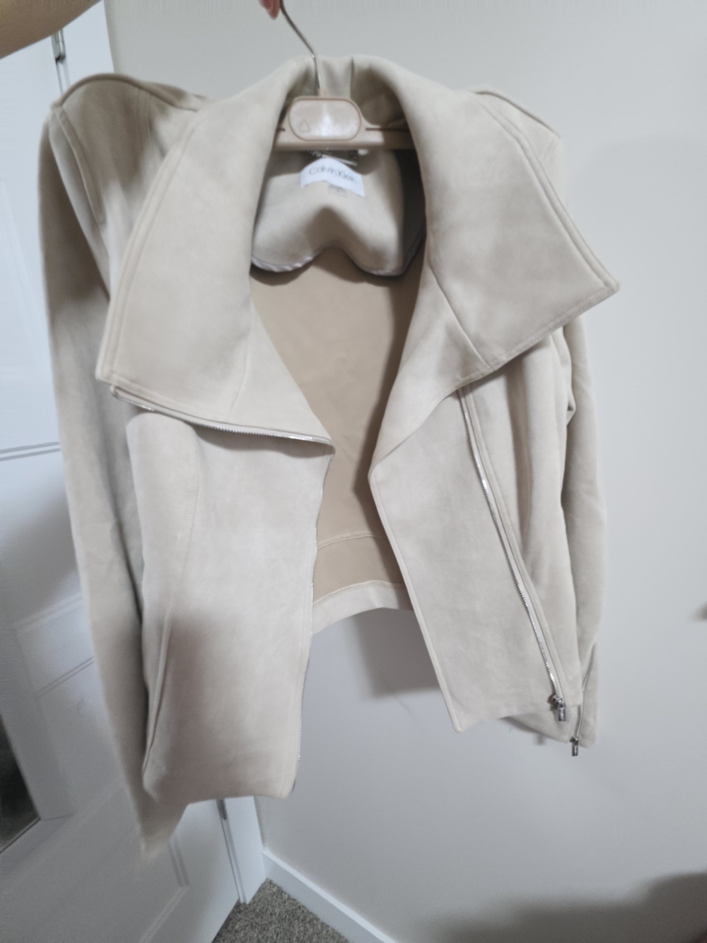 Calvin KLEIN Women’s Beige Suede Moto Jacket Size 14